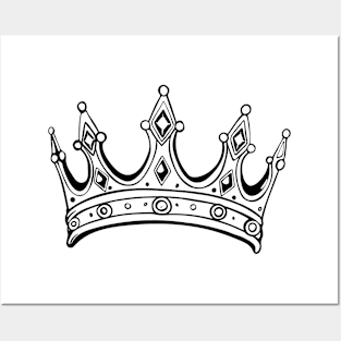 monochrome crown illustration, outline drawing, coloring page Posters and Art